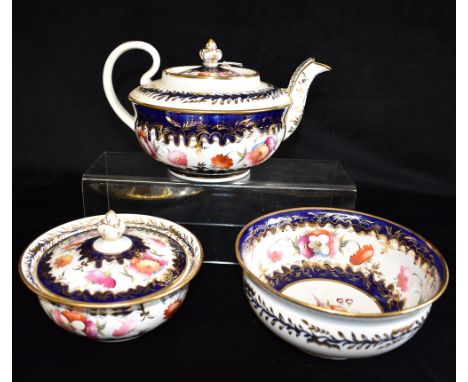 A VICTORIAN FLORAL DECORATED PART TEA SERVICE comprising teapot, slop bowl, lidded sugar bowl, pair plates, twelve saucers, t