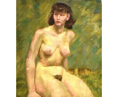 RACHEL ANN LE BAS, N.E.A.C., R.E. (ENGLISH, 1923-2020)  Portrait of a Seated Female Nude,  oil on canvas, unsigned, 50.5cm x 