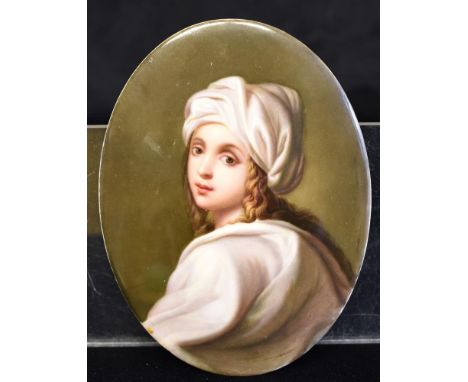AN OVAL KPM BERLIN PORCELAIN PLAQUE  painted with a portrait of Beatrice Cenci, 14.5cm x 11cm, impressed KPM to reverse Beatr