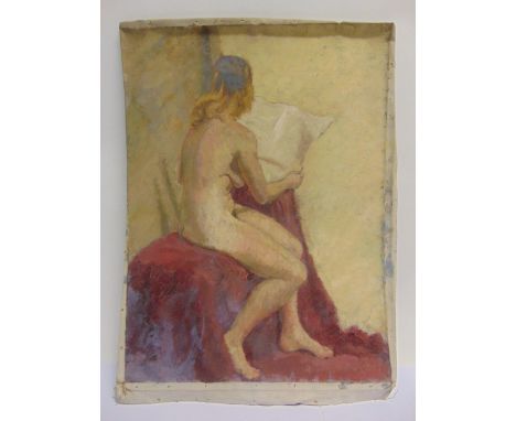 RACHEL ANN LE BAS, N.E.A.C., R.E. (ENGLISH, 1923-2020)  Portrait of a Seated Female Nude,  oil on canvas, unsigned, 61cm x 46