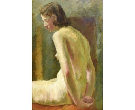 RACHEL ANN LE BAS, N.E.A.C., R.E. (ENGLISH, 1923-2020)  Portrait of a Seated Female Nude,  oil on canvas, unsigned, 54.5cm x 