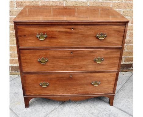 MAHOGANY THREE DRAWER CHEST, of small proportion raised on splayed bracket feet, 78cm x 78cm x 45cm