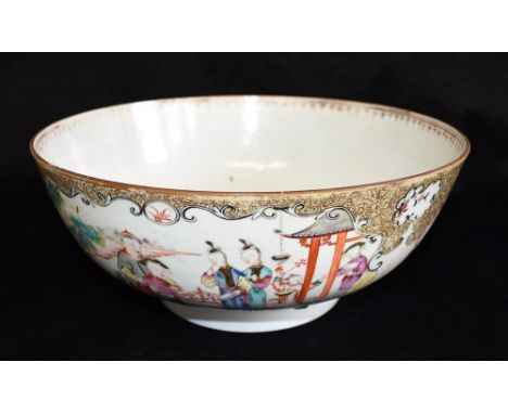 A CHINESE PORCELAIN PUNCH BOWL  enamelled decoration of figures in a garden setting, 31.5cm diameter, 13.5cm high Condition R