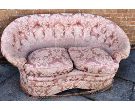 VICTORIAN TWO SEATER BUTTON BACK KIDNEY SHAPED SOFA, in pink upholstery, 76cm x 155cm x 80cm