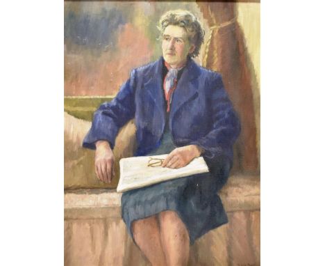 RACHEL ANN LE BAS, N.E.A.C., R.E. (ENGLISH, 1923-2020)  Portrait of a Seated Female,  oil on canvas, signed lower right, 60cm