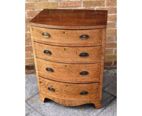 20TH CENTURY BOWFRONTED MAHOGANY CHEST OF FOUR DRAWERS raised on bracket feet 102cm x 57cm x 45cm