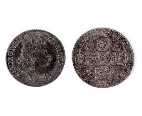 A George I (1714-1727) Shilling, 1723 ss c, first bust, toned and lustrous, about extremely fine.