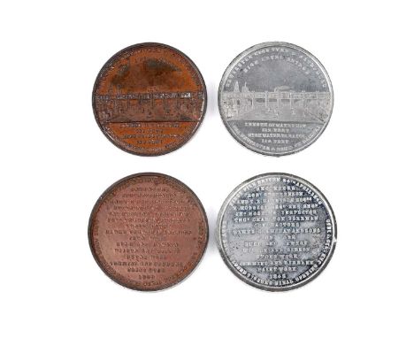 Opening of the Newcastle-upon-Tyne High Level Bridge, 1850: two medals, one bronze, one silver-coloured metal, unsigned, view