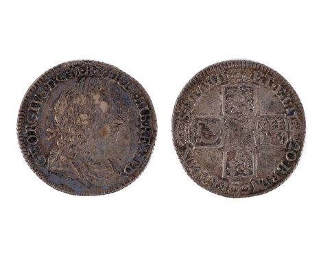 A George I (1714-1727) Shilling, 1720, first bust, plain, about very fine.