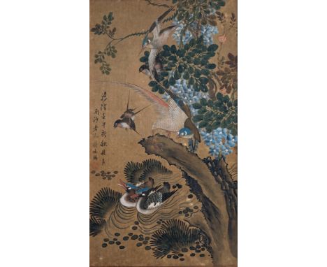 Follower of Lu Ji (circa 1475-1503), probably Ming period, 17th / 18th century, a pheasant, pair of ducks, other birds and fl