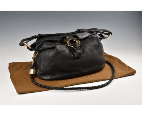 A Gucci G Wave black leather hobo shoulder bag, in soft, grained black leather with gold toned hardware, with unusual short c