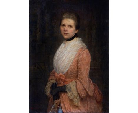 English School, late 19th century, Portrait of a Woman in a Pink Dress. * oil on canvas, signed lower left with a monogram “B