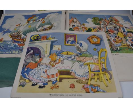 A collection of vintage Classroom colour plate Nursery Rhyme aids / posters (60), c. 1960, to include various "FAIRY TALE PIC