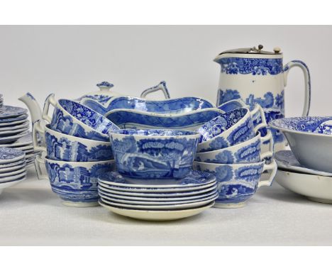 A part Copeland Spode dinner and tea service, 'Italian' pattern, comprising six dinner plates, six side plates, six breakfast