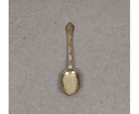 A French 18th century silver trefid spoon, possibly St Malo, maker's mark TP, with arrow shoe piece, engraved initials 'M.G.'