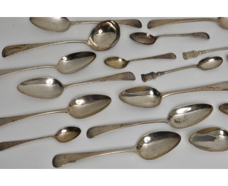 A collection of various silver Old English pattern flatware, to include a sauce ladle, London, 1886, nine various Georgian de