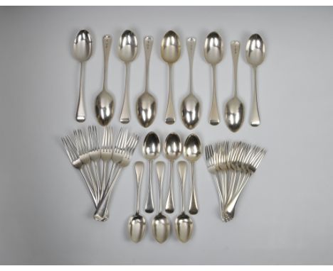 A collection of Victorian silver Old English pattern flatware, Spink &amp; Son, London, 1897, comprising of nine table spoons