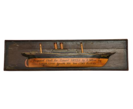 Cunard interest - A Victorian builder's half block pine model of hull 'HECLA' NAPIER-GOVAN, the upper section painted black w