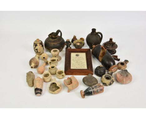 Ancient antiquities - A collection of Roman, Greek, Grecian, Hellenistic pottery oil lamps, vases, vessels, flasks and potter