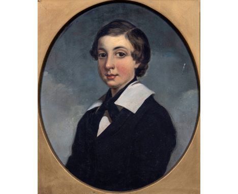 Late 19th century English School, Portrait of a young boy dressed as a sailor. oil on board, late 19th century running patter