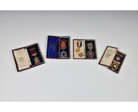 Four cased silver gilt and enamel RAOB jewels, to Brother P. B. De Carteret of Loyalty Lodge No. 3025, Guernsey, dated 1928-3