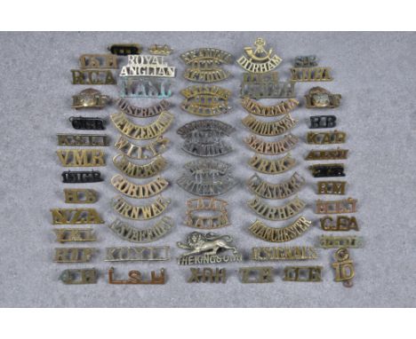 A collection of Military Shoulder Titles, to include Royal Anglian; Durham; N Stafford; Kings Own Yorkshire Infantry; Kings S