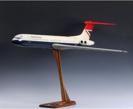 Vintage advertising interest - A rare British Airways model of a Vickers VC10, 1/50th scale, G-ABBA, raised on stylised shape