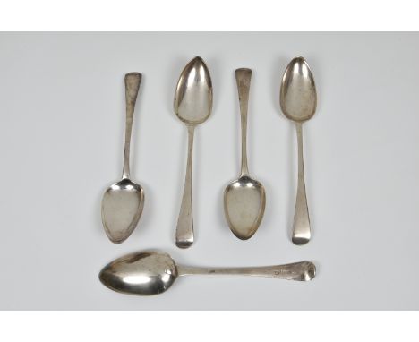 Five George III silver Old English pattern table spoons, all London, to include one by John Kerschner, 1808; Richard Crossley