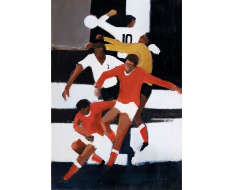 Larry Ham (British, 1933-2007), Footballers. oil on canvas, signed 'L Ham' lower right, plain gilt hollow frame with canvas s