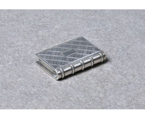 A silver book form vinaigrette, Joseph Willmore, Birmingham, 1838, the book having realistic spine and engine turned decorati