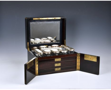 A fine and well fitted 19th century ebonised rosewood Palais Royal travel necessaire / vanity chest, by L. Dujat, the box hav