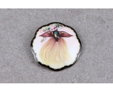 A 1930s Norwegian silver and guilloche enamel brooch, by Gustav G. Gaudernack, of scalloped circular form, decorated with a b