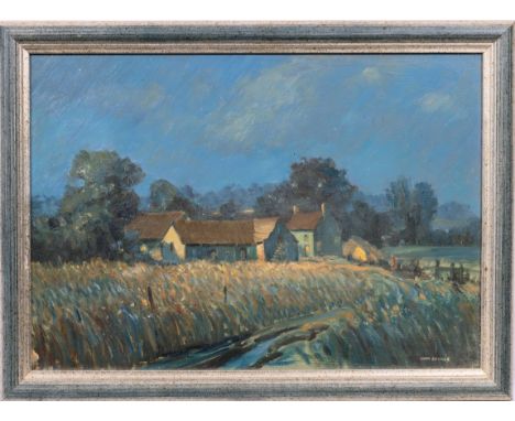 Fredrick John “Jack” Savage (British 1910-2003), Farmhouse at evening. oil on hardboard, signed lower right ‘Jack Savage’, fr