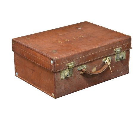 Three vintage leather and canvas cases, 1920s-30s, comprising a tan leather dressing case, without fittings, bearing initials