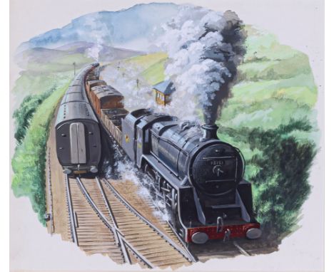 English School, 20th century, Standard Class 5 Steam Locomotive 73151. gouache on paper, unsigned, framed and under glass. 6¾