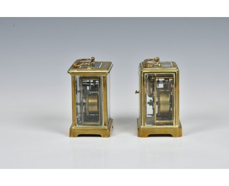 Two gilt brass carriage clocks with alarms for restoration, both requiring work, one French, early 20th century, with cornich