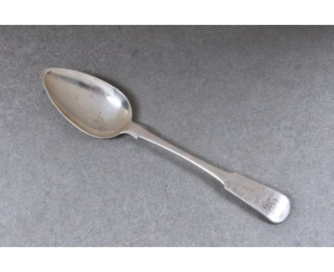 A Channel Islands silver fiddle pattern table spoon, maker's mark GH with crown above, struck once (George Hamon I and II, Je