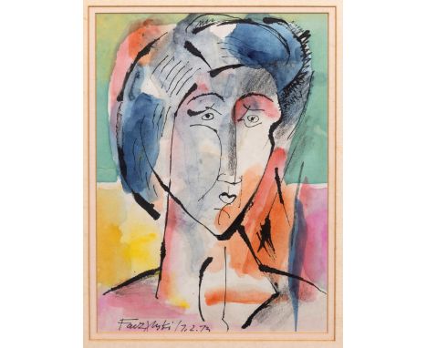 Jerzy Faczynski (1917-1995), Portrait of a Woman. coloured inks and watercolour on paper, signed lower left and dated “7/2/73