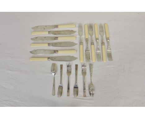 A set of six George VI Art Deco style silver pastry forks, Cooper Brothers &amp; Sons Ltd, Sheffield 1946, 5 1/8in. (13cm.) l