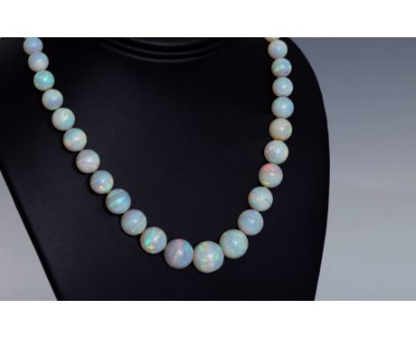 A fine graduated opal bead necklace, the beads graduated from 5.5mm. to 13mm., totalling 152 carats, the opal well matched an
