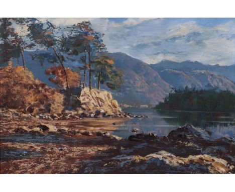 Arthur Terry Blamires (British, b.1930), “Fryer Crag, Derwent Water”. oil on hardboard, signed and dated lower right “AT Blam
