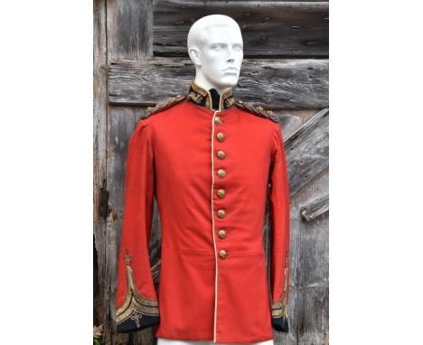 A 2nd Royal Guernsey Light Infantry scarlet jacket, navy blue collar with leopards passant to either side the outer edges fin
