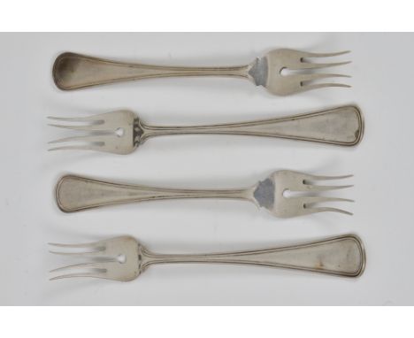 A set of four Dutch silver forks, having thread design to stems and turned out tines, probably Utrecht, 1924, 6 7/8in. (17.5c