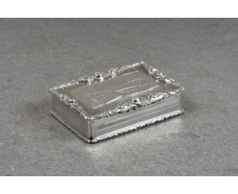 A George IV silver castle-top snuff box, Nathaniel Mills, Birmingham, 1829, of large proportions, rectangular form, the hinge