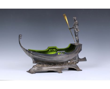 WMF (Wurttembergische Metallwaren Fabrik) Gondola centre piece, the bowl formed as a gondola with standing gondoliere holding