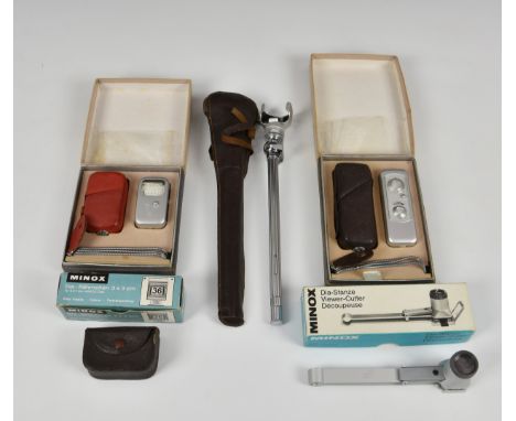 A boxed Minox-A subminiature 'spy' camera, 1950s, complete with original leather case and chain, in the original box with Spa