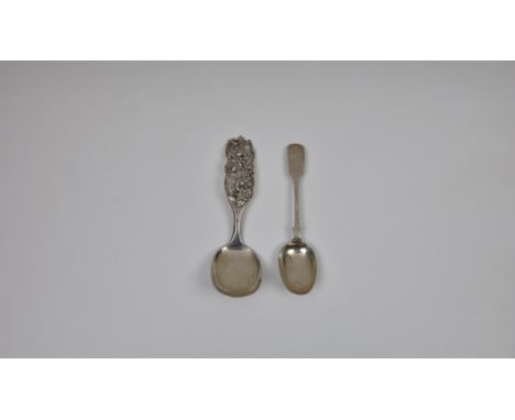 A Norwegian silver serving spoon by R. Elvesaeter, .830 silver, with pierced foliate scroll handle, pattern no.340, 8½in. (21