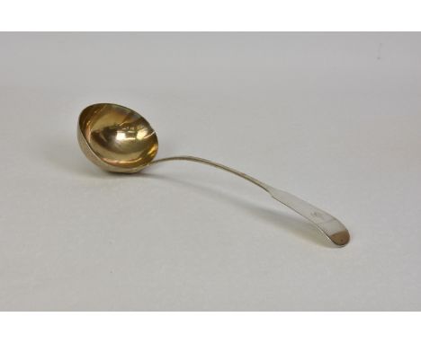 A George IV Irish silver fiddle pattern soup ladle, Edward Power, Dublin 1829, and other marks 'WY+', rat tail to bowl, termi