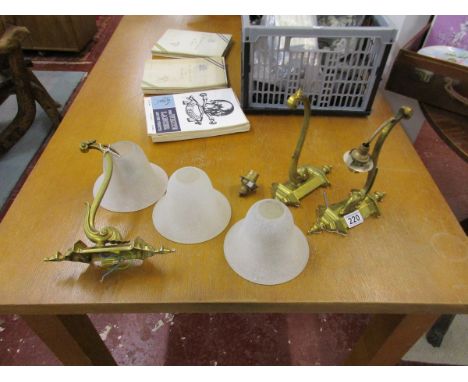 3 brass wall light fittings with shades