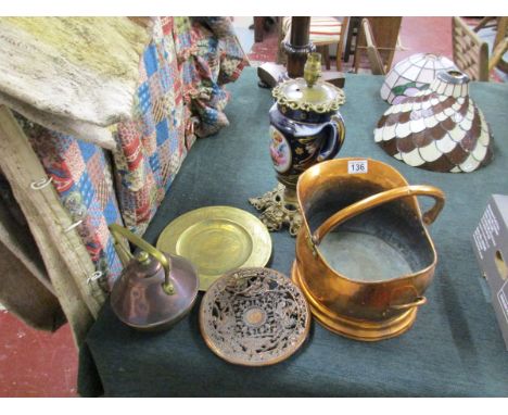 Collection of brass & copper with lamp base